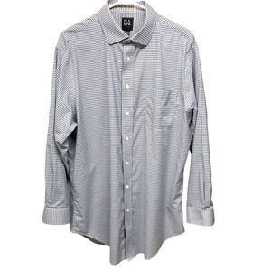 Jos. A. Bank Traveler Shirt 17 33 Grey and burgundy on white small plaid